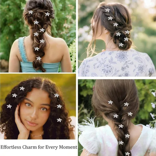 Miniatura 4 de Wecoe Pinzas para el cabello decorativas blancas pequeñas con flores para mujer, 20 piezas de lindos accesorios para el cabello, juego de regalo