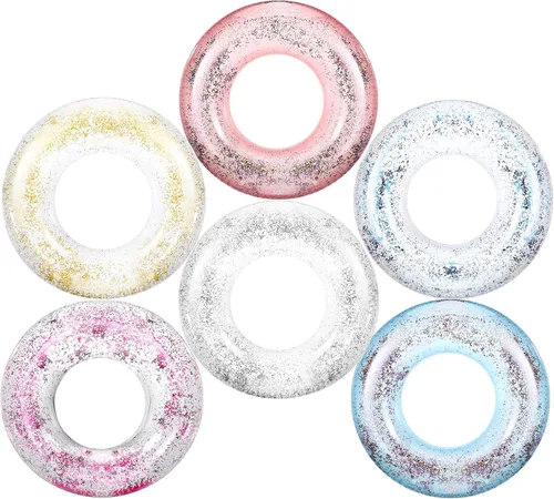 Zhanmai 6 unidades de flotadores inflables de piscina con purpurina, anillo de natación transparente, para despedida de soltera, tubo interior Color