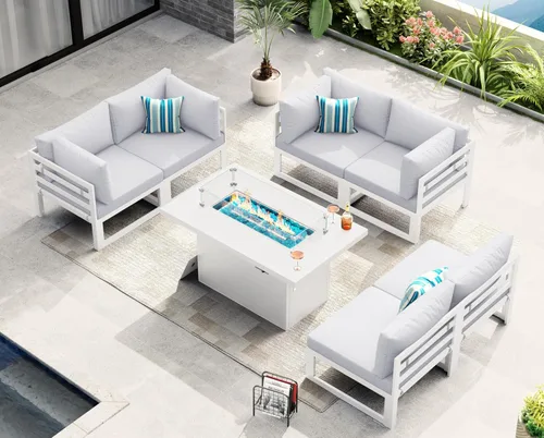 Miniatura 100 de NICESOUL - Juego de 10 muebles de patio extra grandes de aluminio moderno, sofá para exteriores con asiento de 29" de profundidad y ancho, 500 lbs