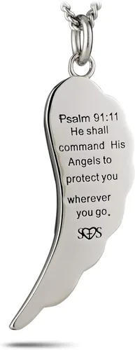 Miniatura 3 de Collar de acero inoxidable con alas de ángel de línea azul fina - Ps 9111, Acero inoxidable