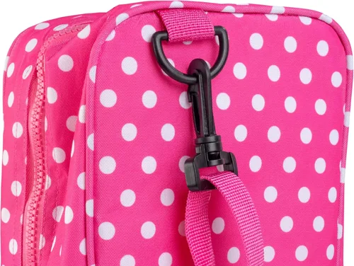 Miniatura 4 de Estuche de transporte para muñecas – (lunares rosados) para cualquier muñeca de 18 pulgadas – Organizador de almacenamiento de accesorios de viaje