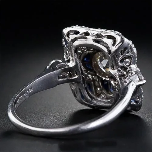 Miniatura 3 de Anillo de plata de ley 925 con zafiro brillante natural, piedras preciosas azules, circonita cúbica, anillo de compromiso de eternidad lujoso