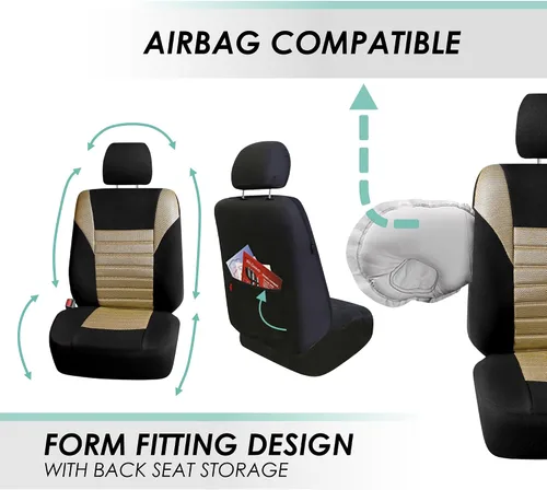 Miniatura 4 de TLH - Fundas de asiento de tela de malla de aire 3D color beige, ajuste universal para coches, camiones, SUV - Solo para asientos delanteros