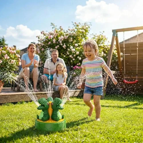 Miniatura 7 de Aspersor de agua de dinosaurio para niños pequeños: rociador de agua suave giratorio de 360° para un juego seguro en el patio trasero