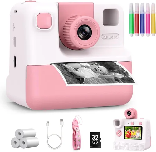 Miniatura 14 de Cámara para niños con impresión instantánea, cámaras instantáneas para niños con pantalla HD de 3.0", regalos de Navidad y cumpleaños para niños