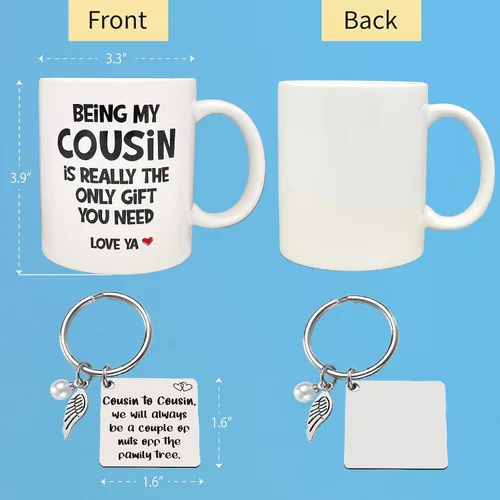 Miniatura 4 de Divertido regalo para primas para mujer, taza de cerámica de 11 onzas, llavero para prima, regalo de cumpleaños para prima, taza de primo favorito
