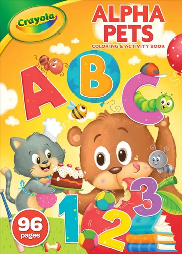 Crayola Alpha Pets - Páginas para colorear y calcomanías, libro para colorear con números y alfabetos, regalo para niños, 96 páginas