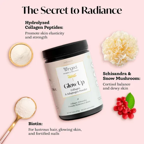 Miniatura 3 de Winged Wellness Glow Up, colágeno en polvo para mujeres, suplemento de belleza para cabello, piel y uñas, con péptidos de colágeno hidrolizados