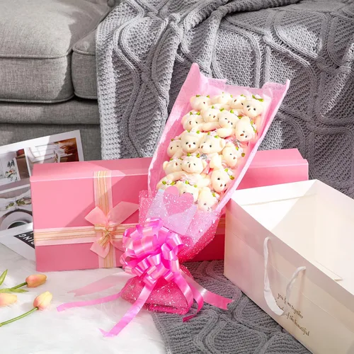 Miniatura 3 de Jexine Bonito ramo de flores de oso de graduación, incluye 18 piezas de oso de peluche de tallo largo con diamante y caja de regalo para bodas