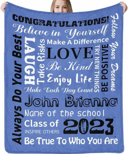 Miniatura 36 de Decoraciones de graduación 2023, manta de regalo para ella, él, felicitaciones 2023, azul oscuro, manta de graduado con nombre personalizado, No.11