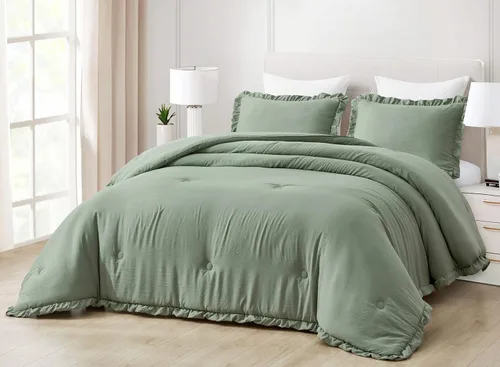 Miniatura 26 de Chezmoi Collection Nora - Juego de edredón negro tamaño King de 3 piezas, esponjoso, suave, lavado a la piedra, con volantes, ropa de cama Shabby