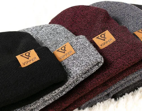 Miniatura 3 de VIPPER Gorros de punto de invierno para hombre con forro polar con puños gorro de punto de invierno cálido unisex para hombre