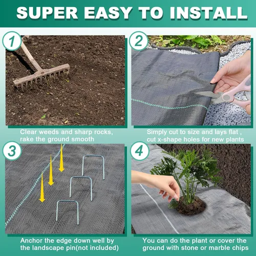 Miniatura 3 de Barrera de tela resistente de 1.4 x 100 pies, tela de barrera de malezas de jardín de permi, tela resistente y permeable para control de malezas