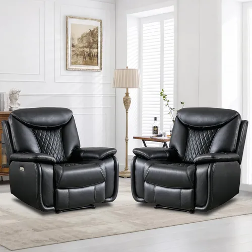 Miniatura 11 de HAOMARKETS Silla reclinable eléctrica, sofás reclinables de piel sintética suave con respaldo acolchado, sofá reclinable individual superrelleno