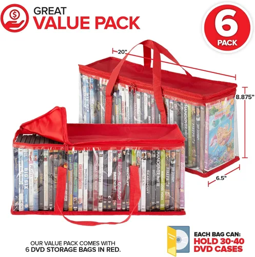 Miniatura 2 de Stock Your Home Bolsas de almacenamiento de DVD (juego de 6) bolsa organizadora de medios para DVD, CD, discos Blu Ray, estuches de películas, caja