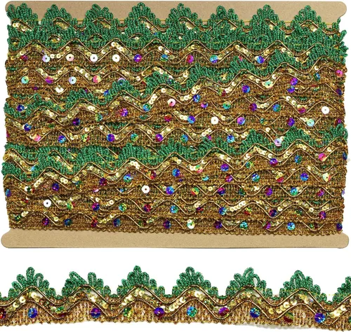 Miniatura 6 de Cinta de 14 yardas de ancho, 1.378 in/1.37 pulgadas, color azul y plateado con lentejuelas plateadas, cinta para manualidades y costuras