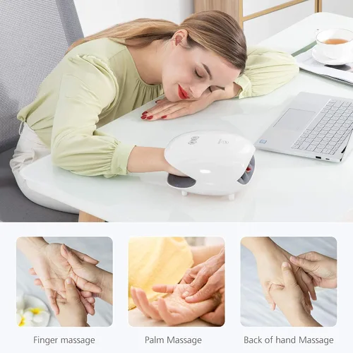 Miniatura 4 de COMFIER Masajeador de manos inalámbrico con calor, 3 niveles de compresión y calefacción, masajeador Shiatsu de cuello y espalda, almohadilla