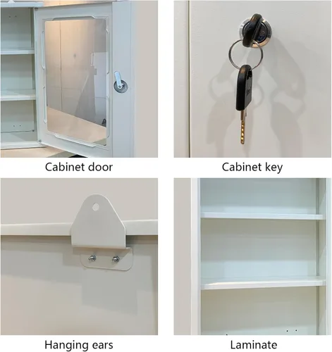 Miniatura 5 de JZD Gabinete de primeros auxilios de pared de metal con cerradura, caja de medicina con ventana acrílica bloqueable (no de vidrio), incluye 2