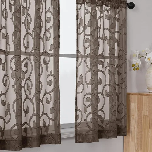 Miniatura 18 de OWENIE Furman - Juego de 2 paneles de cortinas traslúcidas negras de 24 pulgadas de largo, cortinas semitransparentes de jacquard ligeras y aireadas