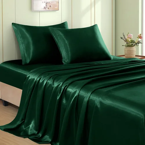 Miniatura 9 de VACVELT Juego de 3 sábanas de satén color beige tamaño individual, juego de ropa de cama, sábana bajera de satén sedoso con bolsillo profundo de 15