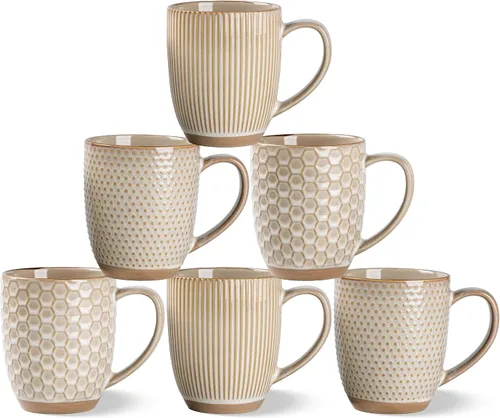 Miniatura 10 de GBhome Juego de 4 tazas de café grandes hechas a mano de 16 onzas con mango grande para capuchino, café con leche, té, cacao caliente, aptas