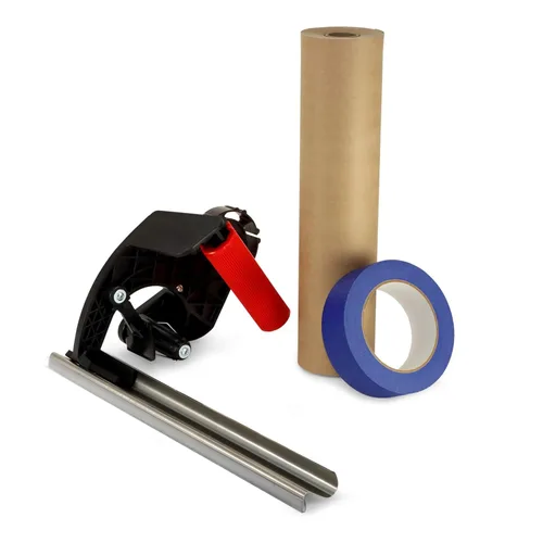 Miniatura 9 de IDL Packaging Kit de enmascaramiento - Papel de enmascarar marrón de 9 pulgadas x 60 yardas (6 rollos) y cinta blanca de 1.41 pulgadas x 60 yardas