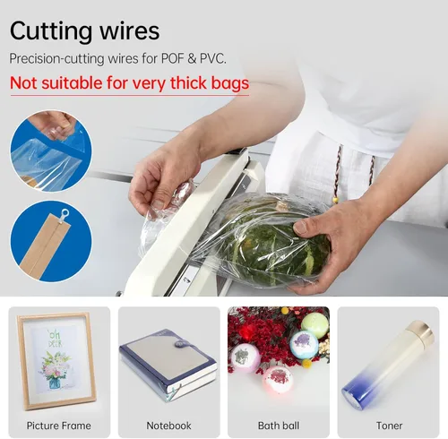 Miniatura 2 de Sellador térmico por impulso con cortador, máquina de sellado y corte de bolsas de alta resistencia, 2 reemplazos adicionales (blanco, 12 pulgadas)