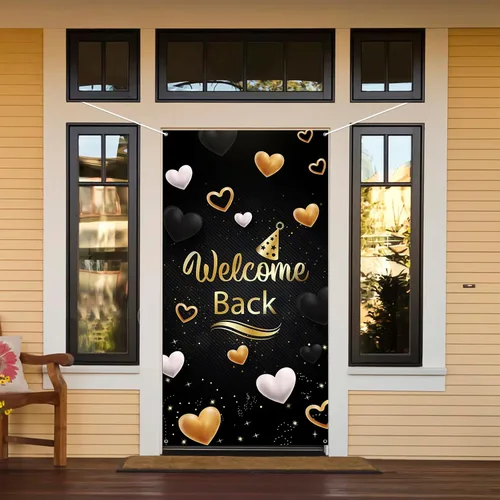 Miniatura 4 de Cartel de bienvenida para puerta, decoración de cubierta de puerta de fiesta de regreso a casa, fiesta de jubilación, fondo de fondo para cabina