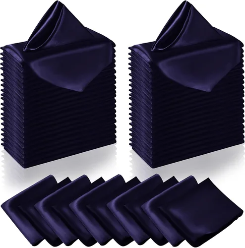 Miniatura 22 de Manyshofu 50 servilletas de satén color azul bebé, servilletas de tela de 12 x 12 pulgadas, juego de servilletas cuadradas de tela de satén