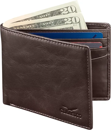 Cartera para hombre, billetera RFID delgada de piel auténtica, regalo para hombres empaquetado en una elegante caja de regalo