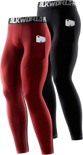 Miniatura 22 de SILKWORLD Paquete de 1 a 3 pantalones de compresión para hombre, con bolsillos, leggings de gimnasio y secado fresco