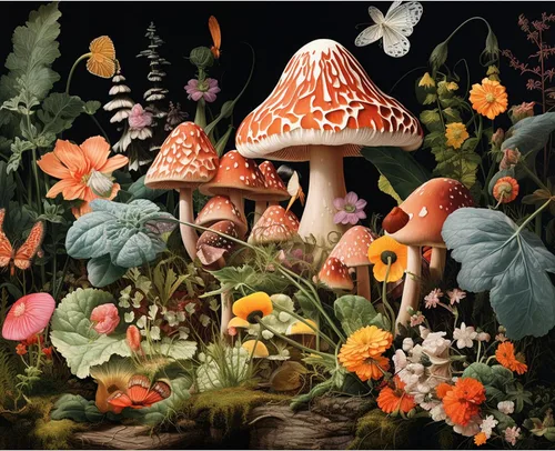 Miniatura 11 de Kits de pintura de bosque de hongos para adultos, pintura natural por números para adultos sobre lienzo, flores, pintura al óleo, arte acrílico