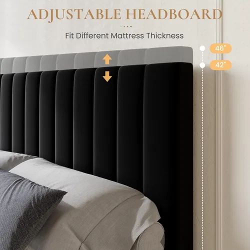 Miniatura 4 de SHA CERLIN Base de cama de plataforma tamaño matrimonial con 4 cajones de almacenamiento, cabecera acolchada vertical con diseño acanalado