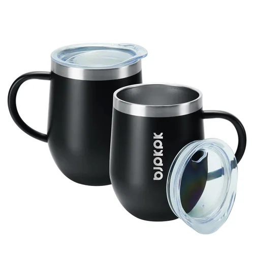 Miniatura 16 de BJPKPK 2 tazas de café aisladas, vaso aislado de 14 onzas con tapa, tazas de café de acero inoxidable con tapa a prueba de salpicaduras, color negro