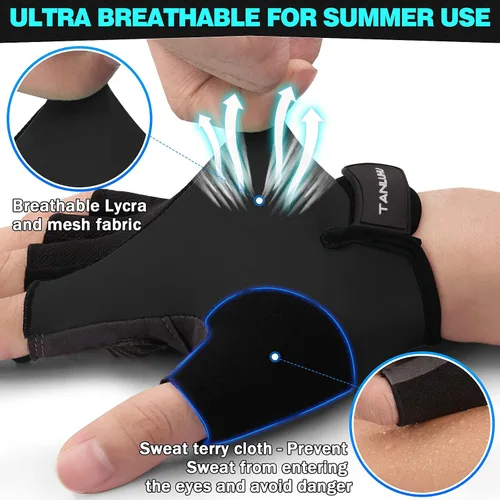 Miniatura 5 de Tanluhu Guantes de ciclismo SBR de 0.197in de grosor, guantes de ciclismo de medio dedo, guantes de bicicleta de montaña, guantes de bicicleta