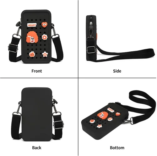 Miniatura 3 de Bonita bolsa cruzada pequeña con dijes, bolso de silicona para teléfono celular para niñas, bolsa de teléfono para mujer con correa ajustable