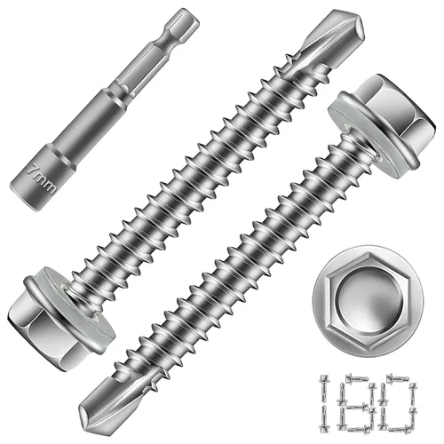 Miniatura 13 de 150 tornillos autoperforantes #8 x 2 para metal, tornillos hexagonales de acero inoxidable 410, tornillos Tek magnéticos de alta resistencia