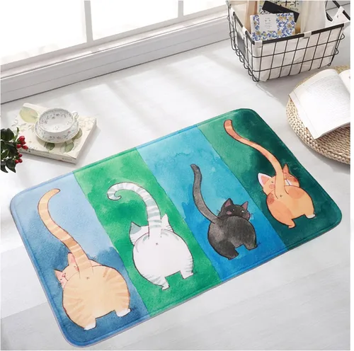 Tapete de bienvenida para puerta delantera, tapete divertido para interiores, tapete de gato para el hogar, tapete antideslizante de franela para