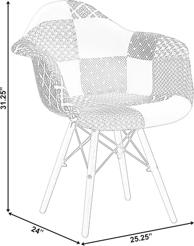 Miniatura 3 de Mid-Century - Juego de 2 sillas de tela moderna con brazos para sala de estar, patas de madera de haya, color blanco y negro