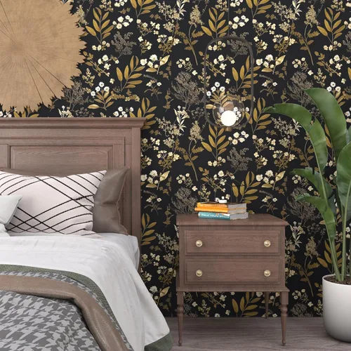 Miniatura 5 de Laatse - Papel tapiz autoadhesivo de hojas, papel tapiz floral oscuro, 17.5 x 78.7 pulgadas, papel adhesivo vintage con hojas, vinilo impermeable