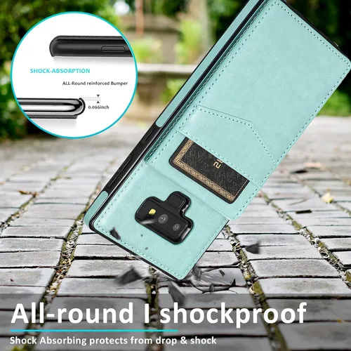 Miniatura 7 de Funda tipo cartera de piel verde para Samsung Galaxy Note 9 con protector de vidrio templado, tarjetero y función atril