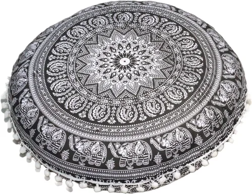 Miniatura 5 de CRAFT KALA - Funda de cojín redonda de 22" con mandala bohemio para meditación, para sala, asientos, pufs, para sala de estar, sala de yoga, hogar