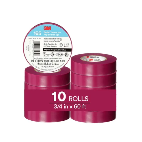 Miniatura 18 de 3M Temflex Cinta Eléctrica de Vinilo Multiusos 165, Blanca, 3/4 pulg x 60 pies (19 mm x 18 m), Paquete de 10 Rollos Blanco