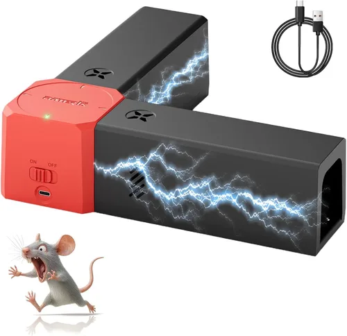 Trampa eléctrica para ratones para ratones, trampas para ratas en interiores para hogares con doble canal, exterminador de ratones con alto voltaje