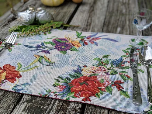 Miniatura 9 de DaDa Bedding Tropical Paradise - Manteles individuales florales de rosas azules - Juego de 4 tapices de naturaleza, pájaros, flores exóticas, jardín