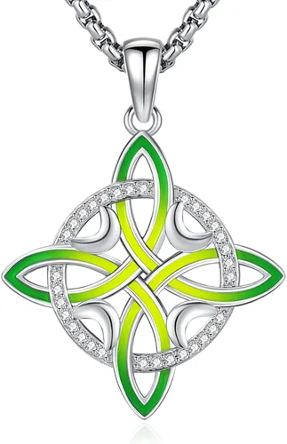 Miniatura 119 de Collar de pentagrama de plata de ley con triple luna, diosa celta, nudo celta, nudo de brujas, Ankh, sol y luna, Hécate, lilith, Santa Muerte