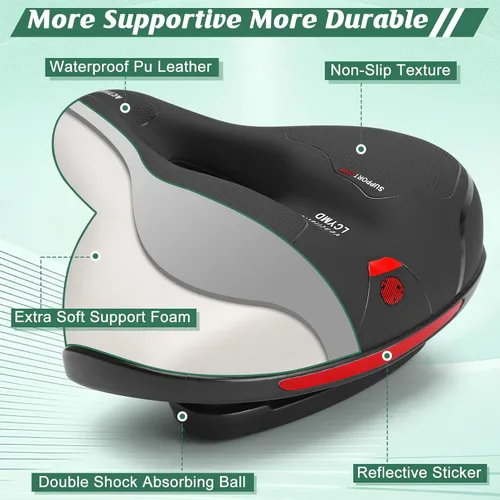 Miniatura 4 de Cómodo cojín de asiento para hombres y mujeres con doble absorción de impactos, espuma viscoelástica con memoria, sillín de bicicleta ancho e