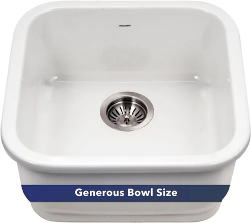 Houzer Platus PTB-1919 WH - Fregadero de barra cuadrada de arcilla refractaria de 19 pulgadas para cocina o bar, duradero, resistente a Blanco