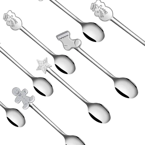 Miniatura 4 de Aneco Juego de 12 mini cucharas navideñas de acero inoxidable para café, té, sopa de azúcar, postre condimento, helado