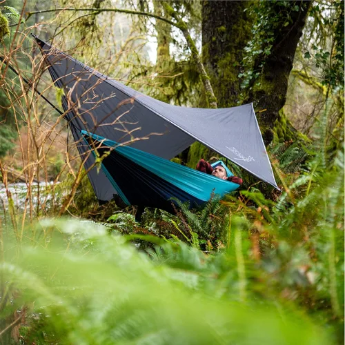 Miniatura 7 de Wise Owl Outfitters Toldo para Hamaca – Funda de lona impermeable para acampar con estacas de tienda de campaña y bolsa de transporte, refugio Gris